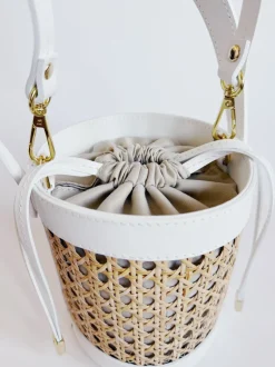 Cane Bucket Bag in White