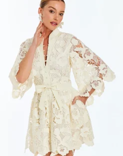 Carmen Lace Mini Dress in Ivory