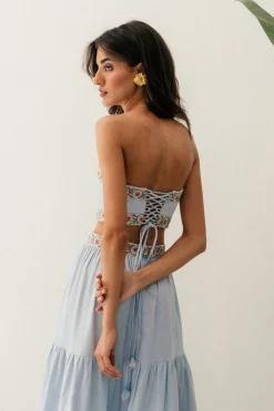 Carnation Crop Top in Blue & Pink