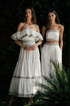 Carnation Ruffle Dress in Off-White & Blue