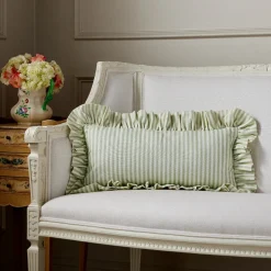 Carolina Stripe Frill Pillow in Palm Green