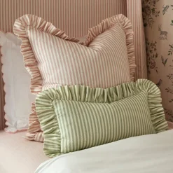 Carolina Stripe Frill Pillow in Palm Green