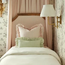 Carolina Stripe Frill Pillow in Palm Green