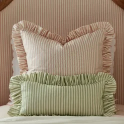 Carolina Stripe Frill Pillow in Palm Green