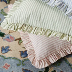 Carolina Stripe Frill Pillow in Palm Green
