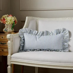 Carolina Stripe Frill Pillow in Atlantic Blue