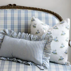 Carolina Stripe Frill Pillow in Atlantic Blue