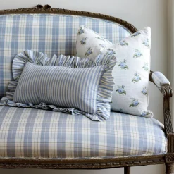 Carolina Stripe Frill Pillow in Atlantic Blue
