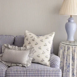 Carolina Stripe Frill Pillow in Atlantic Blue