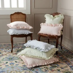 Carolina Stripe Frill Pillow in Atlantic Blue