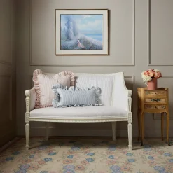 Carolina Stripe Frill Pillow in Atlantic Blue