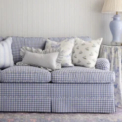 Carolina Stripe Frill Pillow in Atlantic Blue