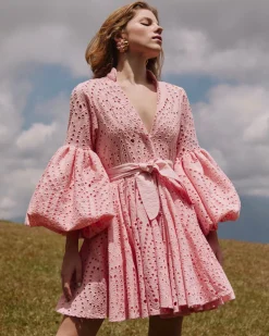 Carta Y Letra Dress Eyelet in Pink Eyelet