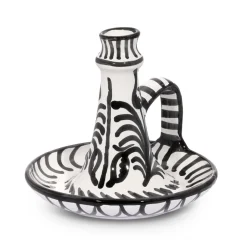 Casa Blanca & Negra Candlestick with Hand-Painted Designs