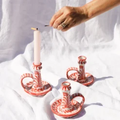 Casa Coral Candlestick with Hand-Painted Designs