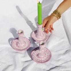 Casa Lila Candlestick with Hand-Painted Designs