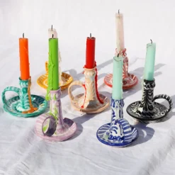 Casa Melocoton Candlestick with Hand-Painted Designs