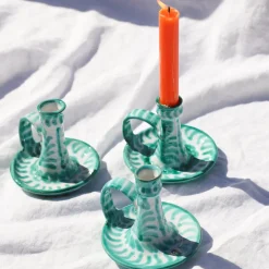 Casa Verde Candlestick with Hand-Painted Designs