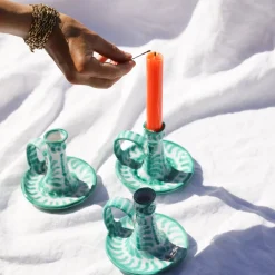 Casa Verde Candlestick with Hand-Painted Designs