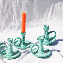 Casa Verde Candlestick with Hand-Painted Designs