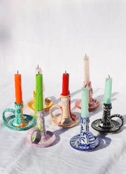 Casa Verde Candlestick with Hand-Painted Designs