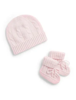 Cashmere Cable Knit Baby Hat and Bootie Set