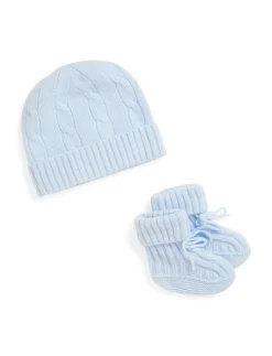 Cashmere Cable Knit Baby Hat and Bootie Set