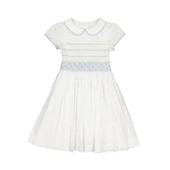 Cassis White Short Sleeve Smocked Dress