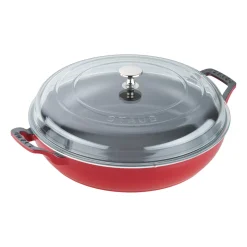 Cast Iron Braiser with Glass Lid, Dutch Oven, 3.5-quart, serves 3-4, Made in France, Cherry