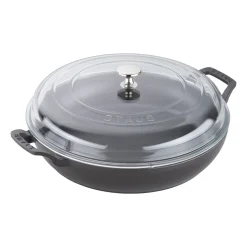 Cast Iron Braiser with Glass Lid, Dutch Oven, 3.5-quart, serves 3-4, Made in France, Matte Black