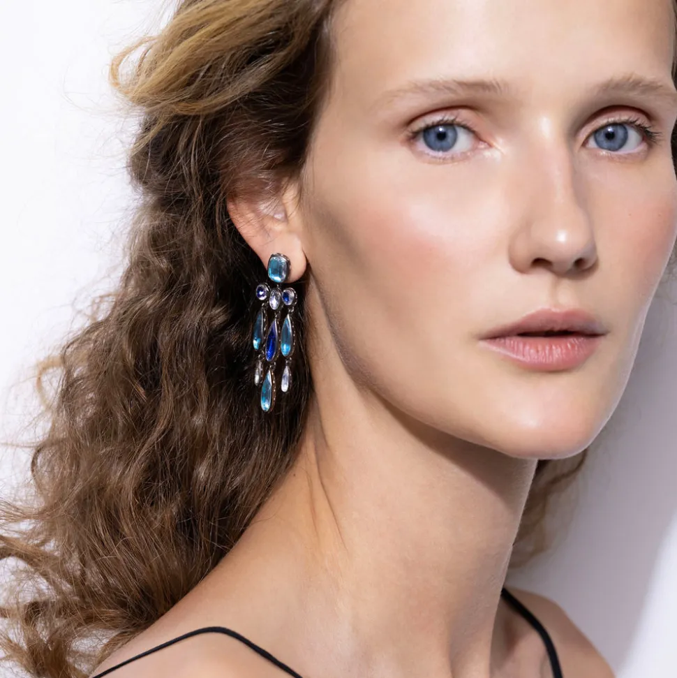 Catherine Long Girandole Earrings in Multi-Blue