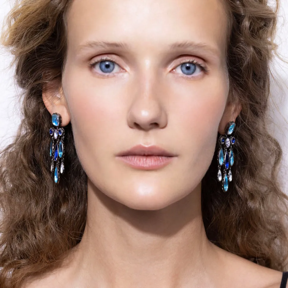 Catherine Long Girandole Earrings in Multi-Blue