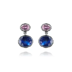 Catherine Oval 2-Drop Earrings in Rose/Indigo