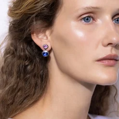 Catherine Oval 2-Drop Earrings in Rose/Indigo