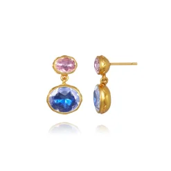 Catherine Oval 2-Drop Earrings in Rose/Indigo