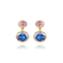 Catherine Oval 2-Drop Earrings in Rose/Indigo