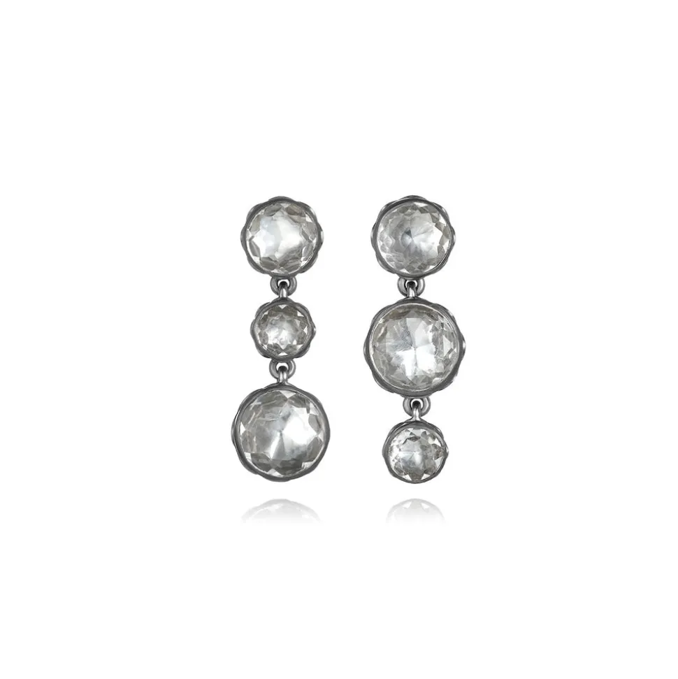 Catherine Round 3-Drop Earrings in White