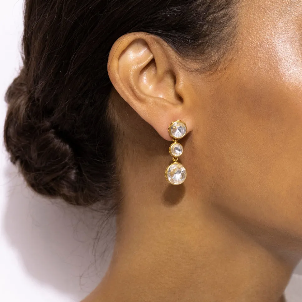 Catherine Round 3-Drop Earrings in White