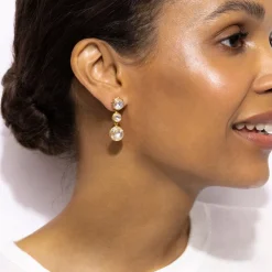 Catherine Round 3-Drop Earrings in White