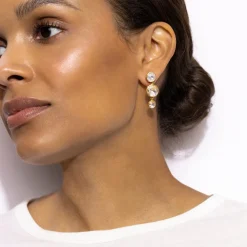 Catherine Round 3-Drop Earrings in White