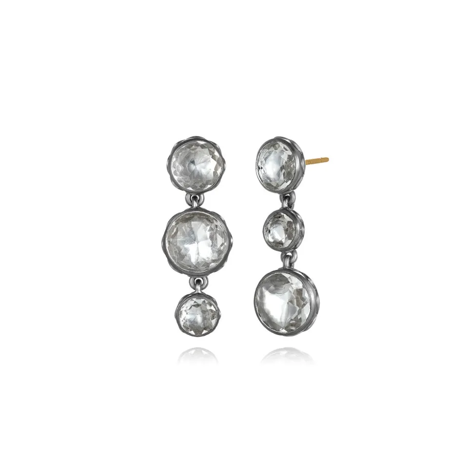 Catherine Round 3-Drop Earrings in White