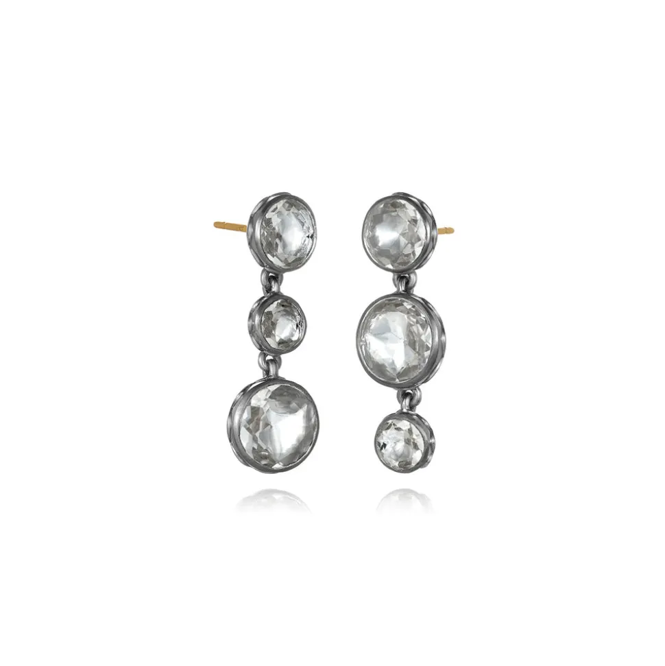 Catherine Round 3-Drop Earrings in White