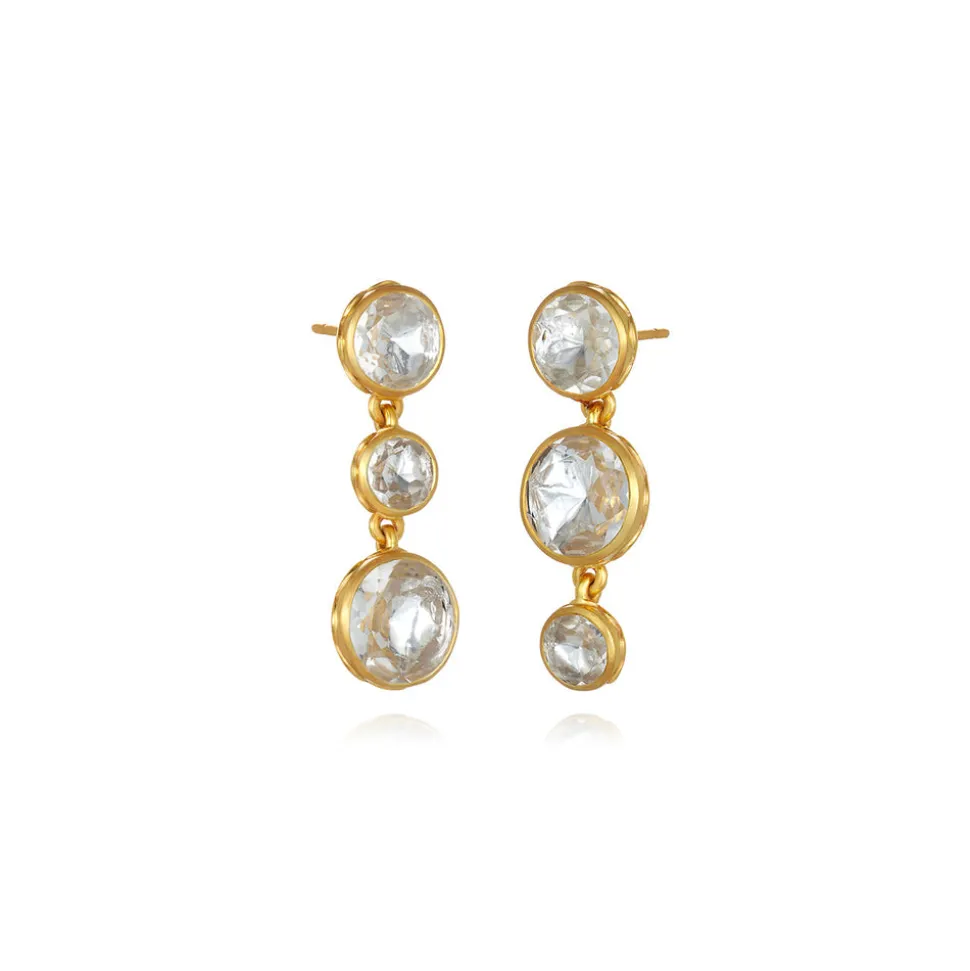 Catherine Round 3-Drop Earrings in White