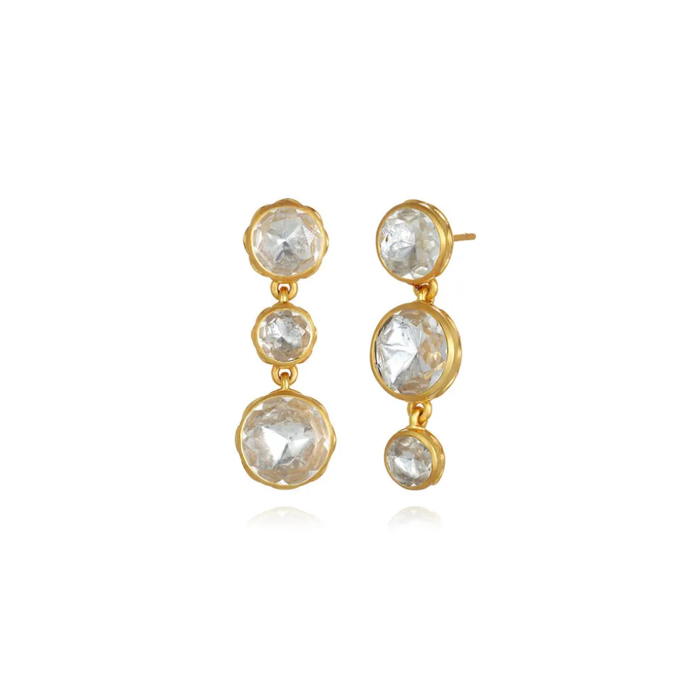 Catherine Round 3-Drop Earrings in White