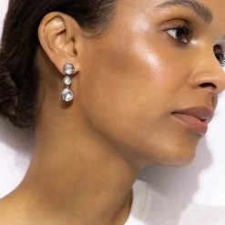 Catherine Round 3-Drop Earrings in White