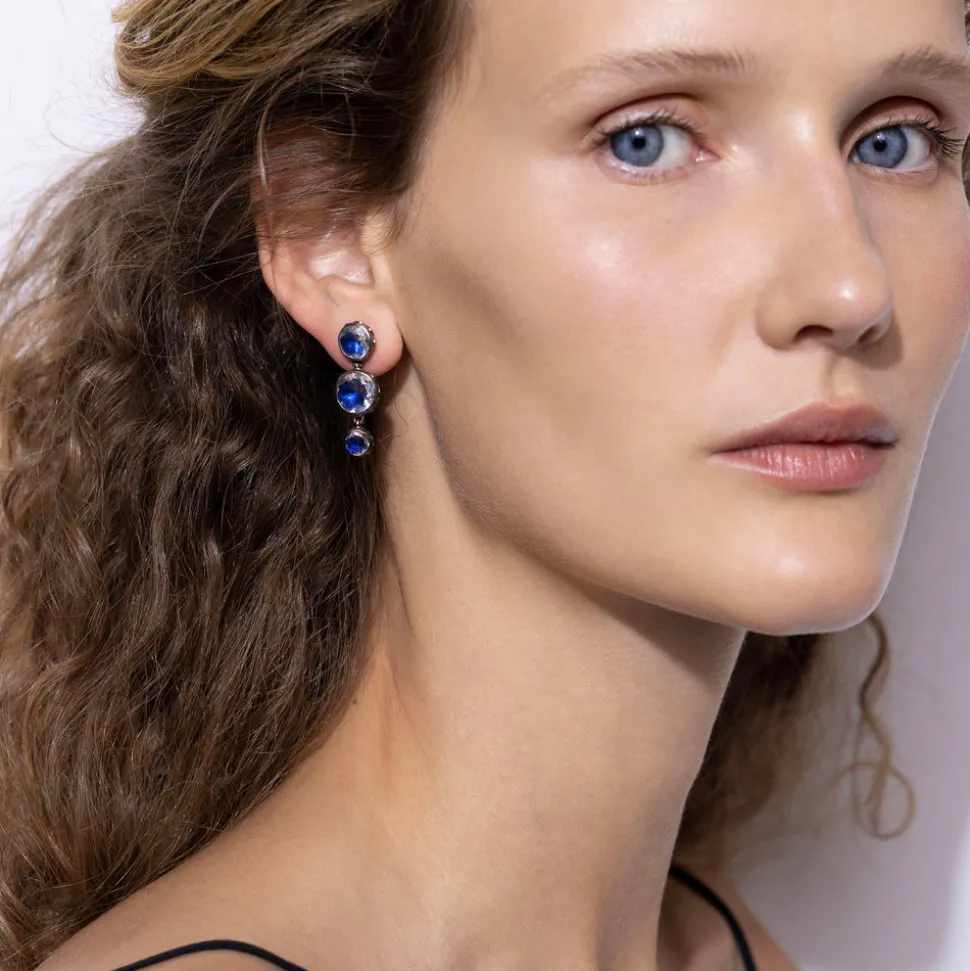 Catherine Round 3-Drop Earrings in Indigo