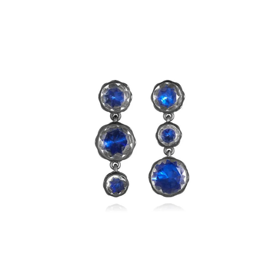Catherine Round 3-Drop Earrings in Indigo