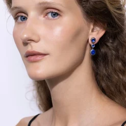 Catherine Round 3-Drop Earrings in Indigo