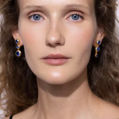 Catherine Round 3-Drop Earrings in Indigo