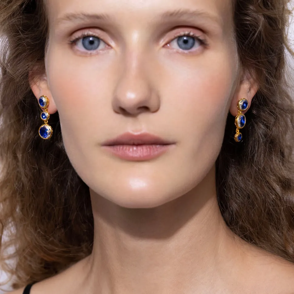 Catherine Round 3-Drop Earrings in Indigo